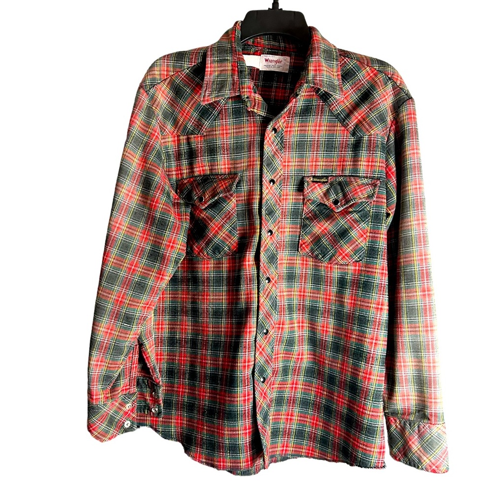 Wrangler Pearl Snap Mens Plaid Flannel, size L